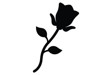 Rose flower with stem vector black silhouette isolated on transparent background