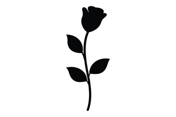 Rose flower with stem vector black silhouette isolated on transparent background