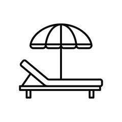 Line art illustration of a beach umbrella and lounge chair
