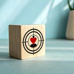 Wooden block with target and apple symbol representing education goals
