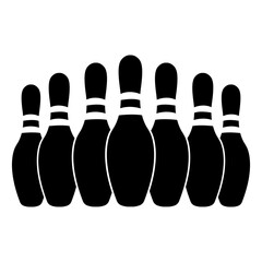 Solid Black Silhouette Vector Icon of a Set of Seven Bowling Pins, Symbolizing Bowling, Sports, and Games
