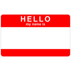 Classic Red and White "HELLO my name is" Name Tag Sticker, a Blank Vector Template for Introduction and Networking © Michael