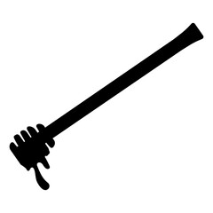 Solid Black Silhouette Vector Icon of a Honey Dipper or Wand with a Drip of Honey, Representing Sweetness, Bees, and Kitchen Utensils