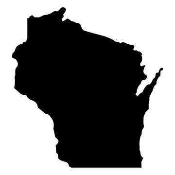 Solid Black Silhouette Vector Map of the State of Wisconsin, USA, Showing the Geographic Shape and Borders of the Midwest State