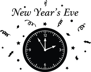 New Year's Eve with clock and confetti