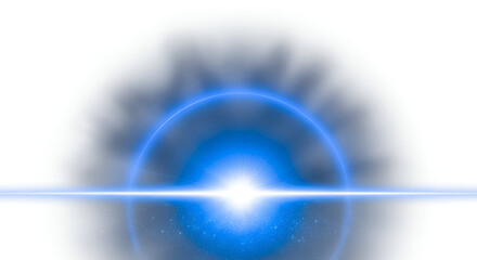 Blue Lens Flare With Halo And Light Rays On White Background