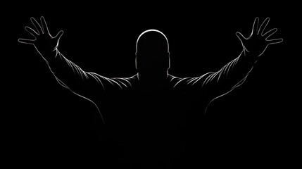 A muscular man with arms raised in a victorious pose against a black background.
