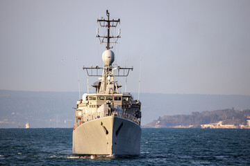 Obraz premium War Ship during mission of protect and rescue in sea. 