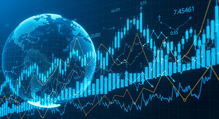 Global stock market data with earth and financial charts