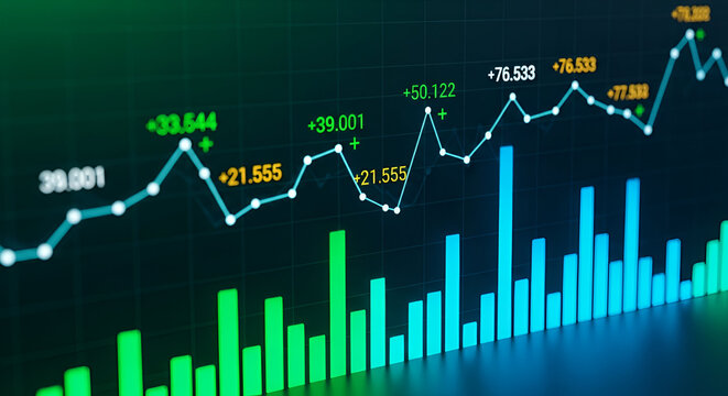 Green and Blue Stock Market Trading Data line numerical