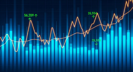 Fototapeta premium Orange and Blue Financial Market Trend Graph with Up Arrows