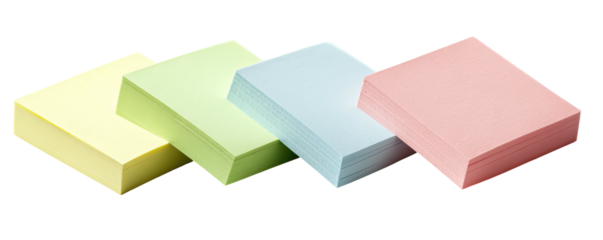 Row of colorful sticky notes, staggered