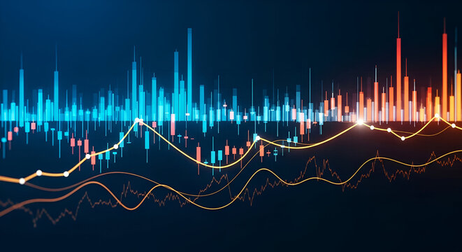 Stock Market Candlestick Chart with Orange and Blue Tones