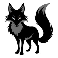 Black Fox Silhouette Vector. Elegant Dark Animal Illustration on Transparent Background.
