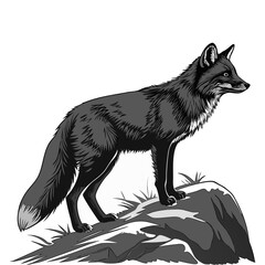 Black Fox Silhouette Vector. Elegant Dark Animal Illustration on Transparent Background.