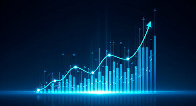 Upward Trending Blue Bar Graph with Arrow chart data