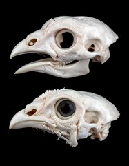 Naklejka premium Two detailed views of a bird's skull, showcasing bone structure
