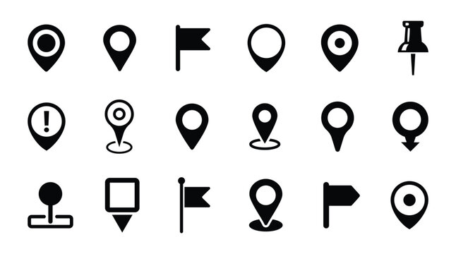 Set of location map pin icons. Map marker pointer icon. Vector illustration. 