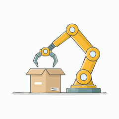 ロボットアームと段ボール箱のベクターイラスト  物流の自動化とスマートファクトリー