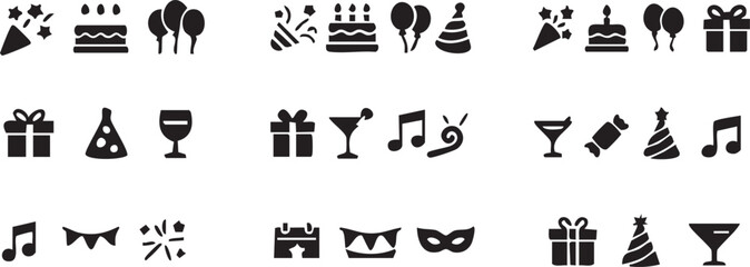 Set of birthday vector element icons in trendy flat design style Illustration