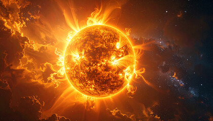 Fiery Sun in Space