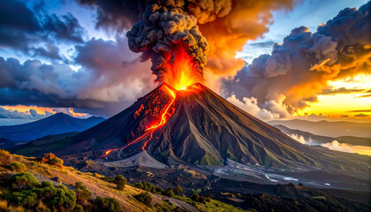 Volcano Eruption at Sunset