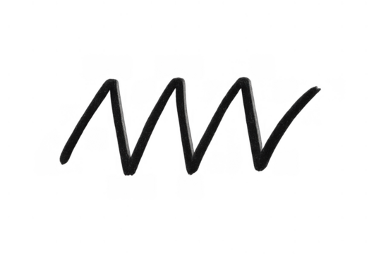 Black zigzag line drawing illustration with hand drawn marker texture on transparent background