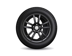 Obraz premium A realistic, isolated car tire and rim illustration with a modern, sporty design, presented against a pure white background