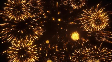 A single, brilliant golden firework explodes in a spherical burst against a pitch-black background. - Powered by Adobe