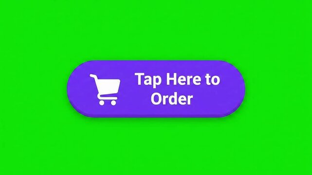 Dynamic purple button with shopping cart icon prompts immediate online purchase action with vibrant green background
