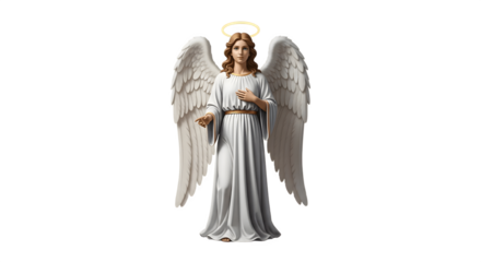 Angelic Figure with Wings and Halo in White Gown.