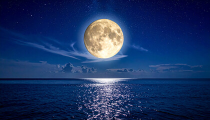 Full Moon Over Ocean at Night