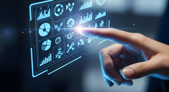 Interactive Data Visualization Person Using Digital Interface with Charts and Graphs
