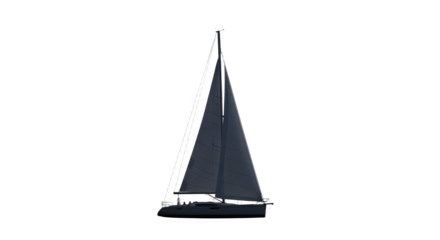 Elegant sailboat with dark sails gliding across the water a symbol of adventure.