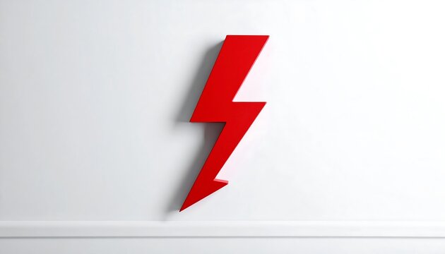 Red Lightning Bolt Symbol on White Wall - Energy and Power.