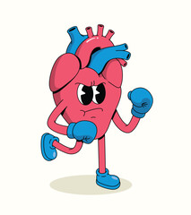 heart boxer character groovy cartoon illustration
