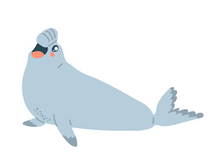 Cartoon vector illustration of a cute sea lion character isolated on white background. Clip art for marine wildlife designs, zoo mascots and education