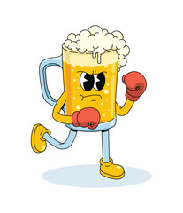 beer boxer character groovy cartoon illustration