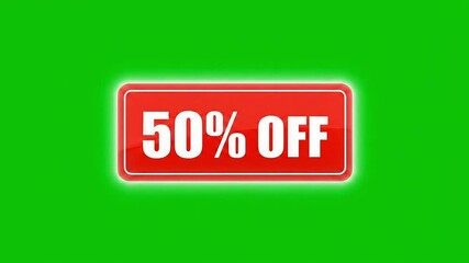 Dynamic animated 50 percent off sale banner for exciting retail offers and promotions on vibrant green screen