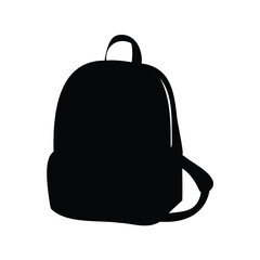 Monochrome silhouette image of a classic backpack on a white background