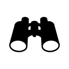 Black binoculars on white background used for travel and observation activities