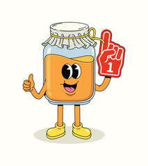 honey in a bottle foam hand character groovy cartoon illustration