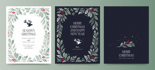 Merry Christmas Flyer Poster Template for Season's Greetings, with Classic Festive Christmas Border Vector