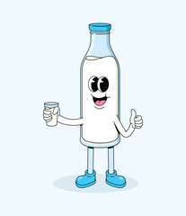 milk bottle thumbs up character groovy cartoon illustration