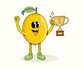 lemon trophy character groovy cartoon illustration