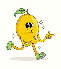 lemon energetic walk character groovy cartoon illustration