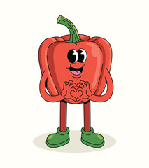 bell pepper love character groovy cartoon illustration