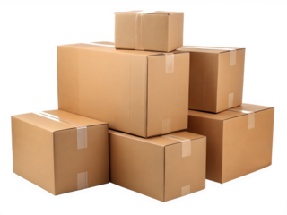 cardboard box warehouse mockup, png file of isolated cutout object with shadow on transparent background.