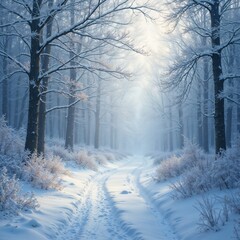 Winter forest path photography in muted monochrome tranquility and nature wallpaper