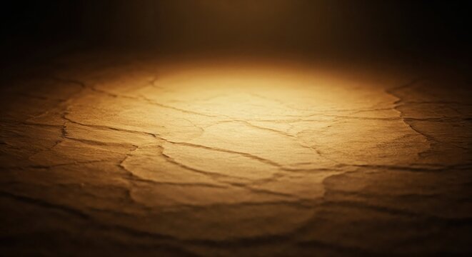 Cracked Ground under Spotlight: A textured surface of cracked earth is dramatically illuminated by a focused spotlight, the rough texture creating a captivating play of light and shadow.